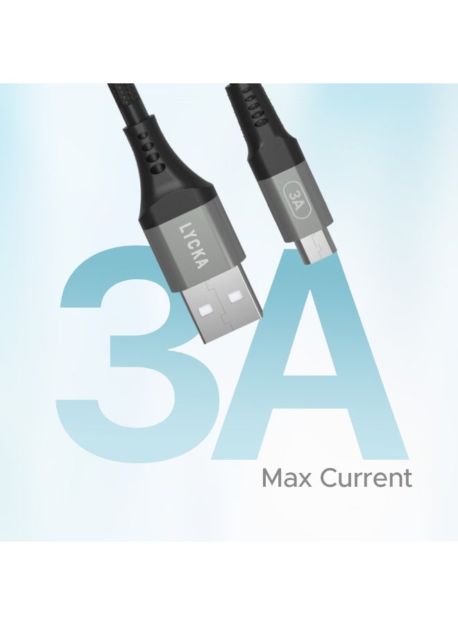 LYCKA F Cord Plus Micro USB Fast Charging & Data Sync Cable (1.2M, 3A Max, Black) - Image 2